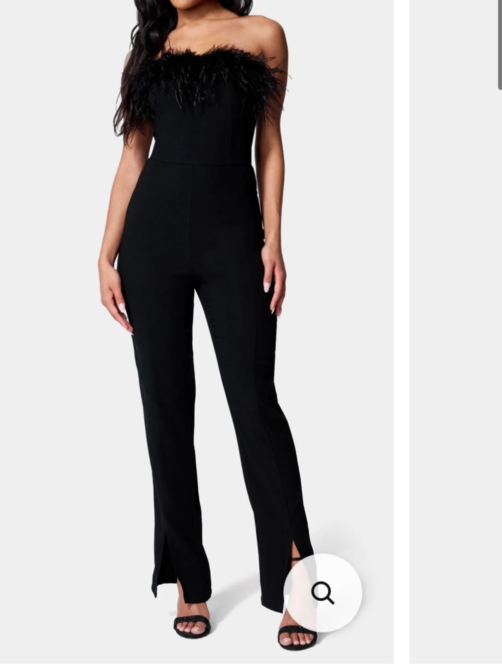 bebe Black Faux Feather Trim Jumpsuit
